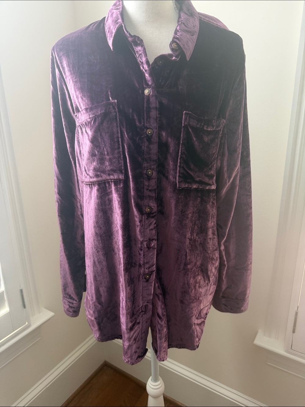 Pilcro Velvet Button-Down Shirt in Deep Purple